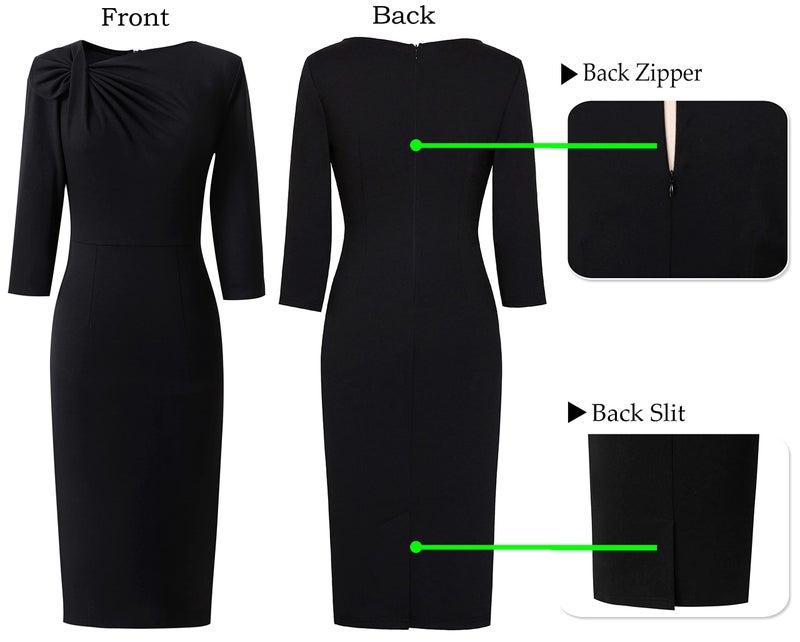 VFSHOW Womens Black Pleated Asymmetric Bow Neck Work Business Office Cocktail Party Bodycon Pencil Sheath Dress 3813 BLK S - Image 4